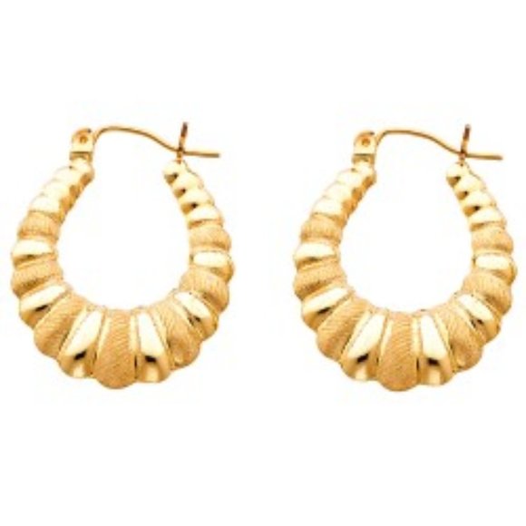 1" inch 14K yellow gold Fancy Hollow Hoop Earrings
